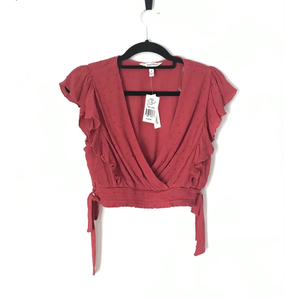 SPEECHLESS Size L Ruffle Dot Crop Top Side Ties Cute Summer Fall Spice-NEW